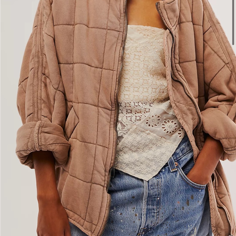 Free People Tan Quilted Puffer Jacket Relaxed Fit